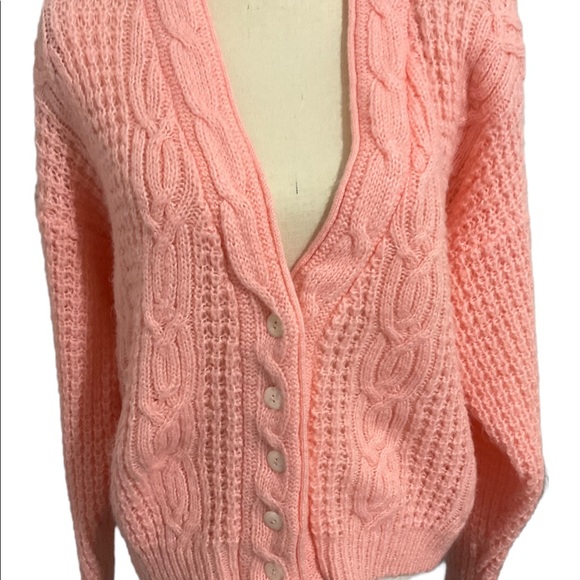 Vintage V-Neck Buttoned Cardigan Pink - Picture 2 of 11